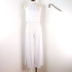 New Body Central Women's L Y2K White Stretch Wide Leg Halter Tie Neck Jumpsuit